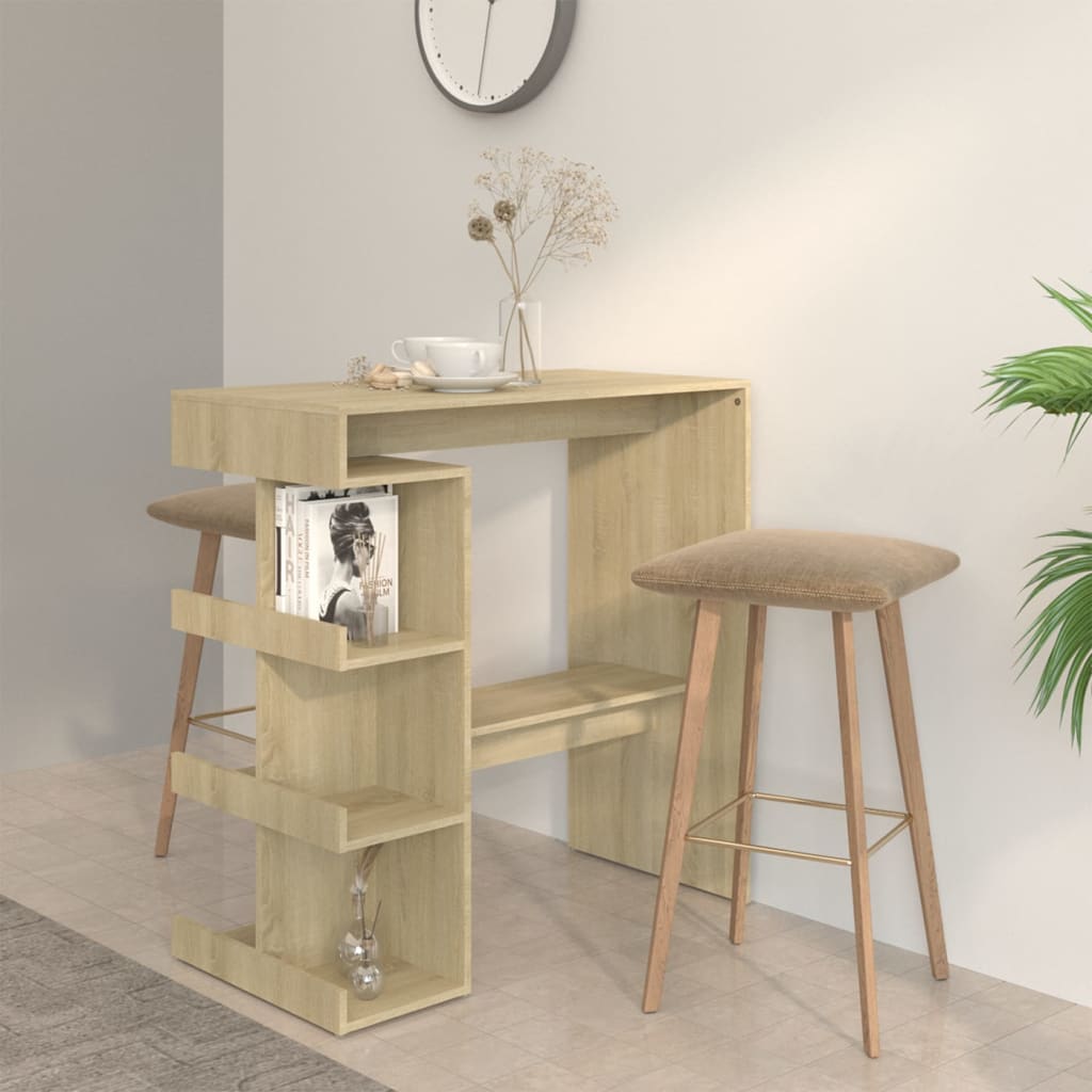 Modern Wooden High Kitchen Bar Dining Table With Open Storage Shelves Wood Tables