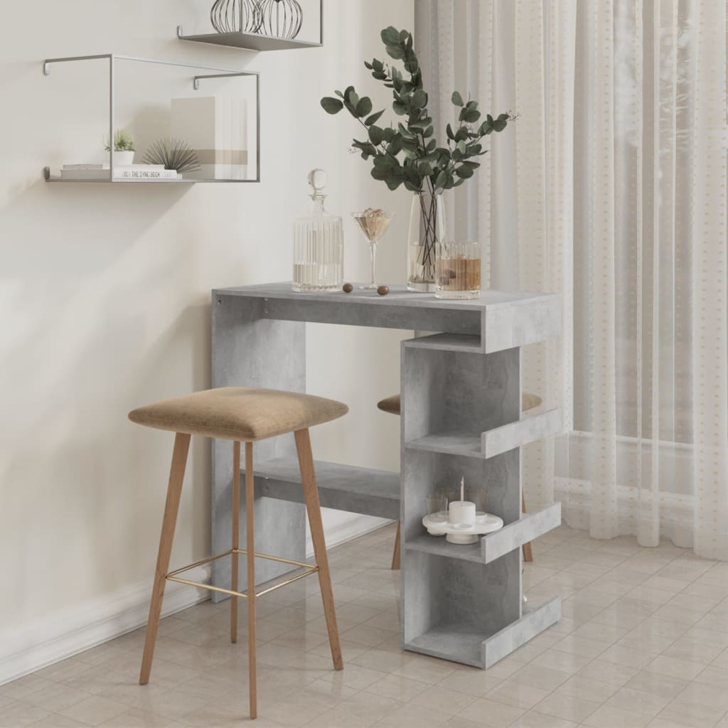 Modern Wooden High Kitchen Bar Dining Table With Open Storage Shelves Wood Tables