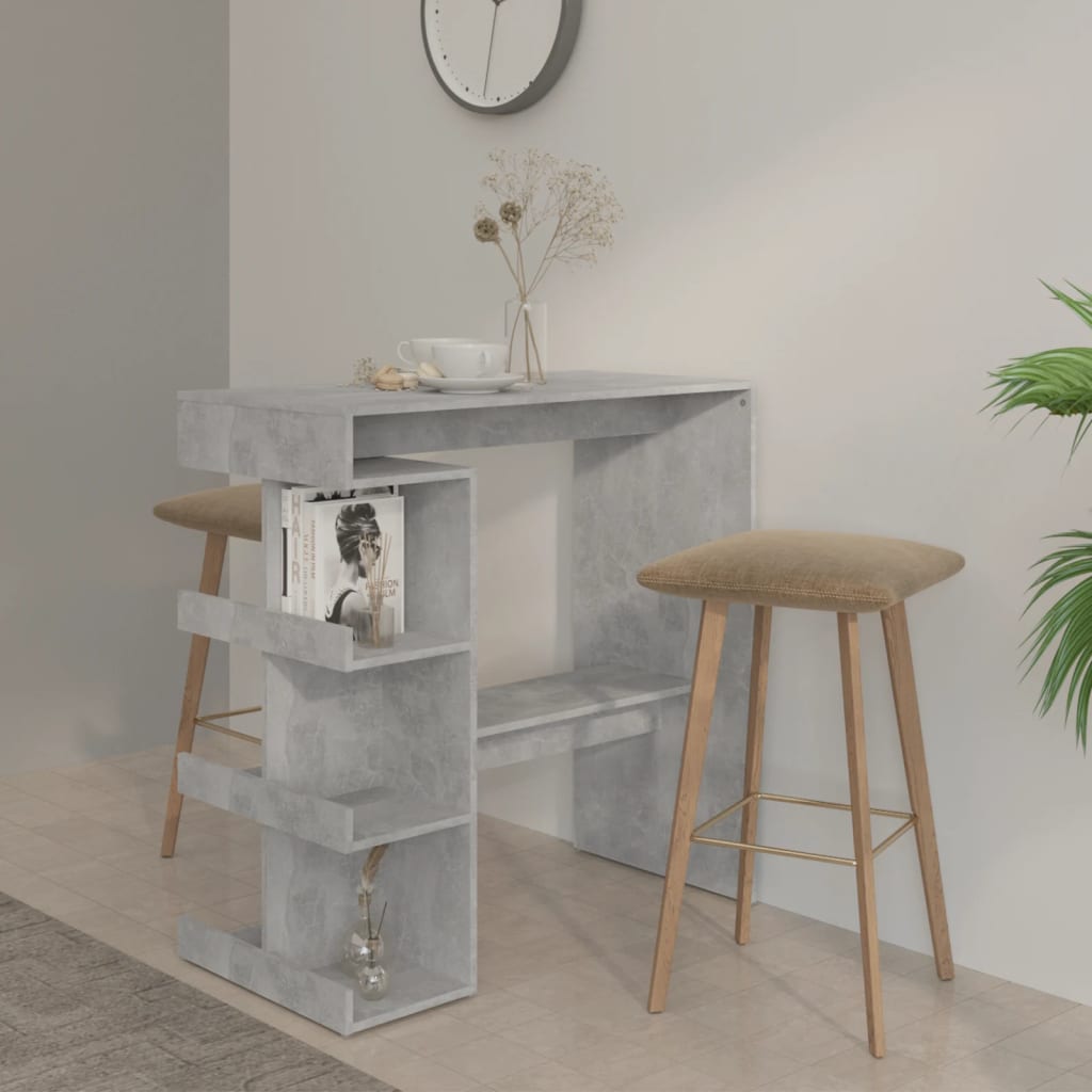 Modern Wooden High Kitchen Bar Dining Table With Open Storage Shelves Wood Tables