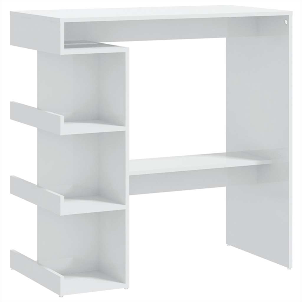 Modern Wooden High Kitchen Bar Dining Table With Open Storage Shelves Wood Tables