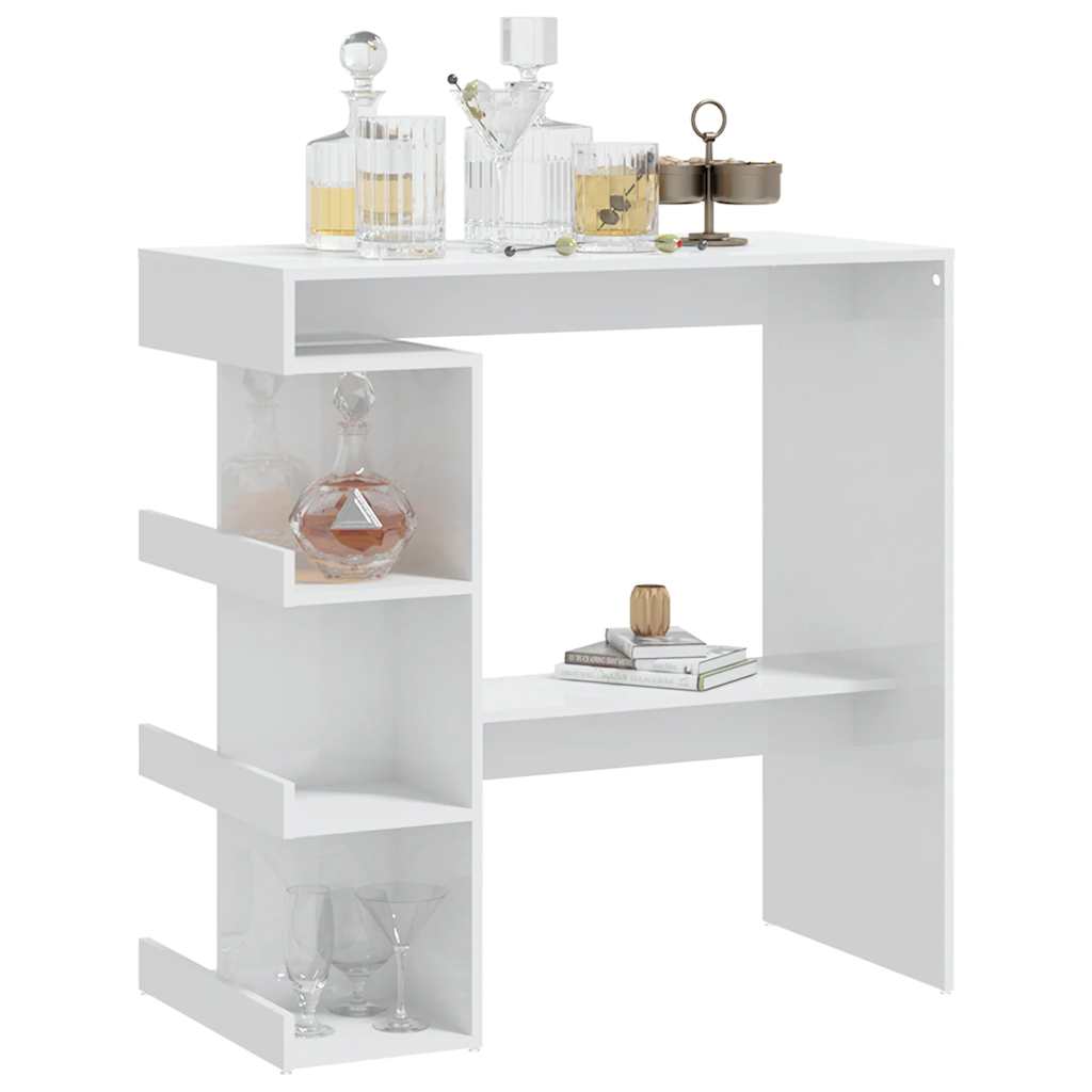 Modern Wooden High Kitchen Bar Dining Table With Open Storage Shelves Wood Tables
