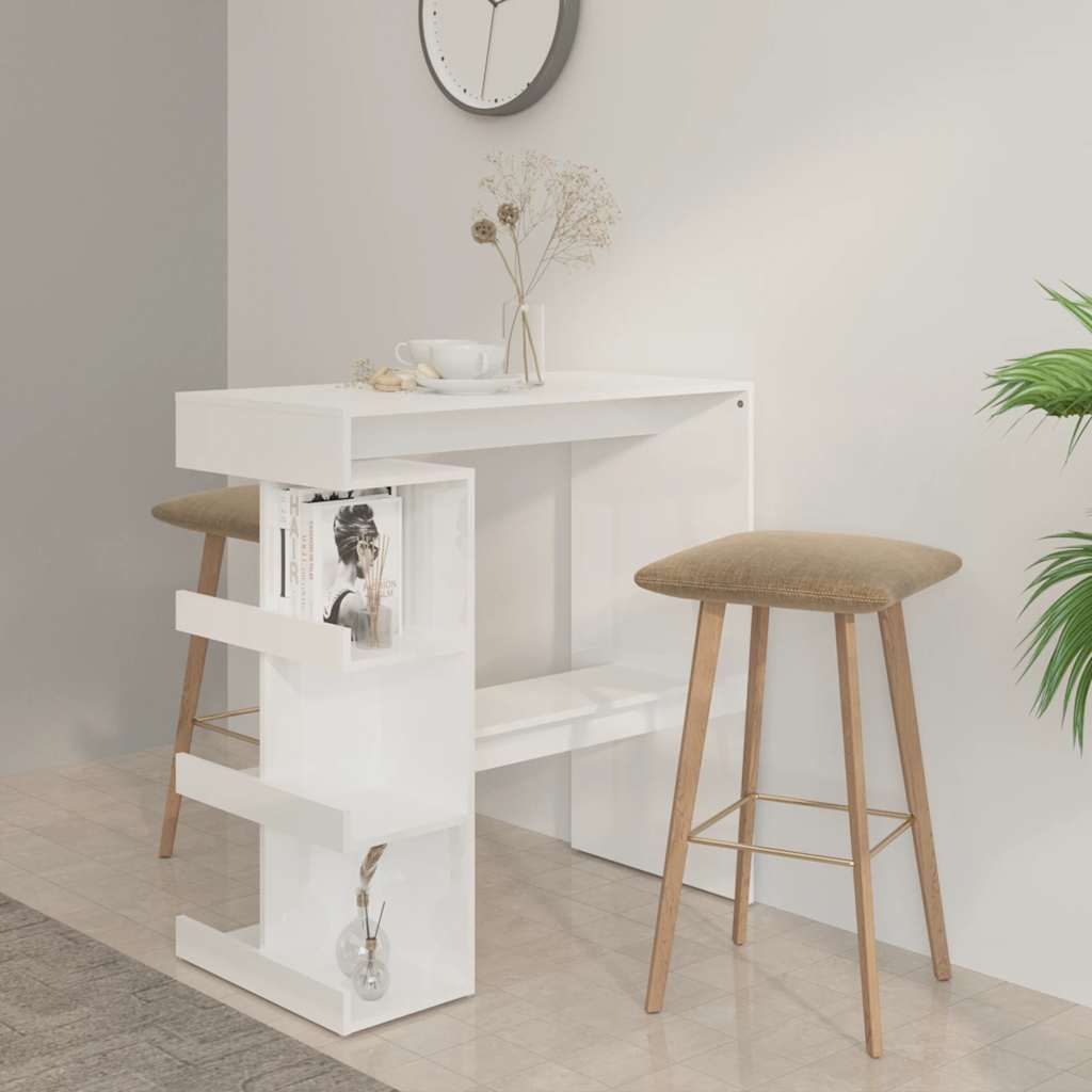 Modern Wooden High Kitchen Bar Dining Table With Open Storage Shelves Wood Tables