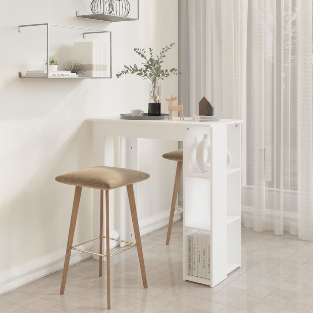 Modern Wooden High Bar Table With Open Storage Shelves Wood Table