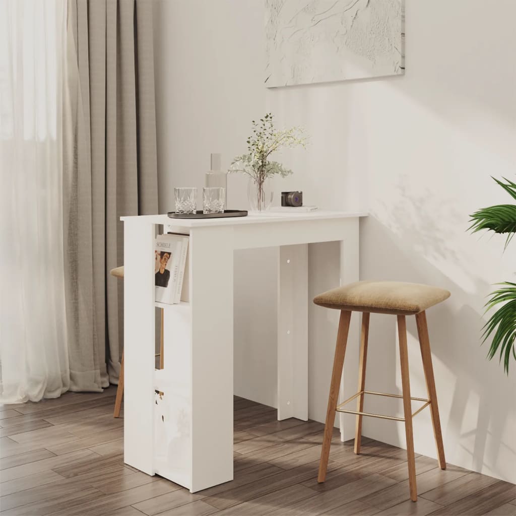 Modern Wooden High Bar Table With Open Storage Shelves Wood Table