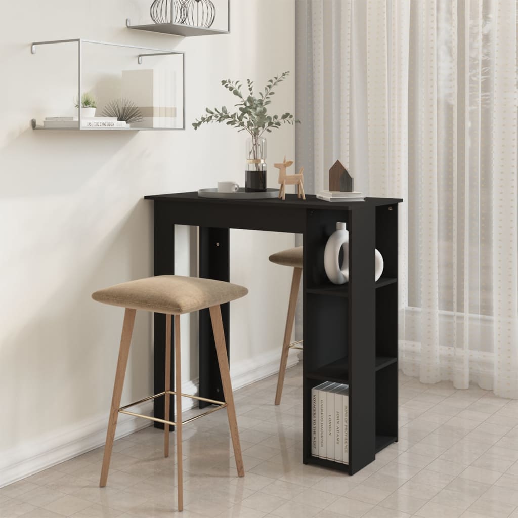 Modern Wooden High Bar Table With Open Storage Shelves Wood Table
