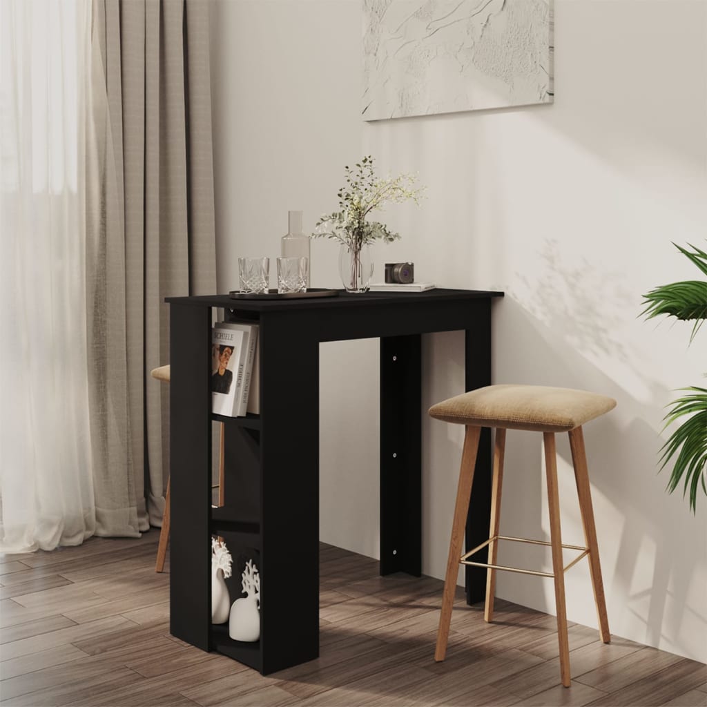 Modern Wooden High Bar Table With Open Storage Shelves Wood Table