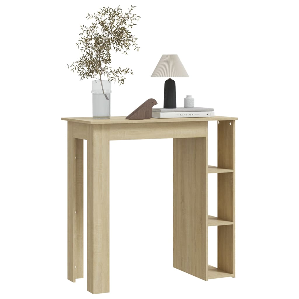 Modern Wooden High Bar Table With Open Storage Shelves Wood Table