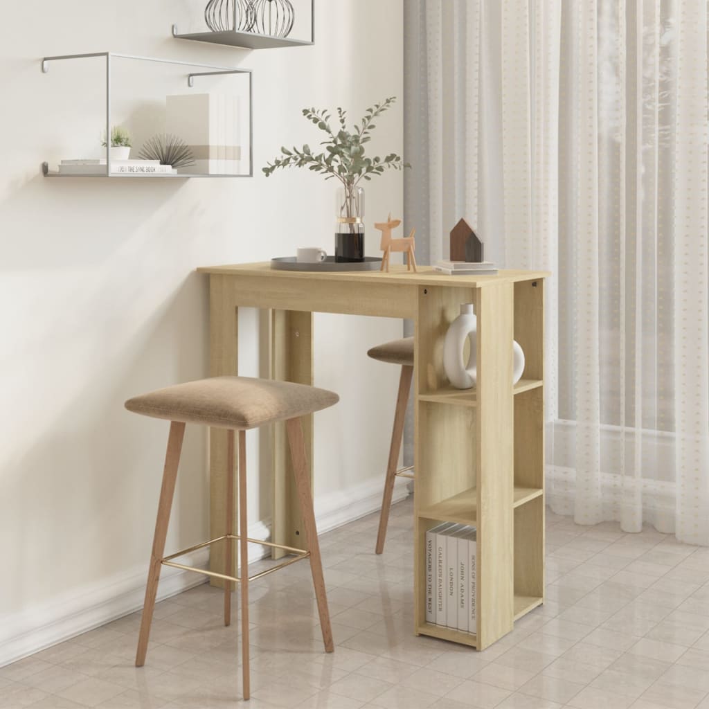 Modern Wooden High Bar Table With Open Storage Shelves Wood Table