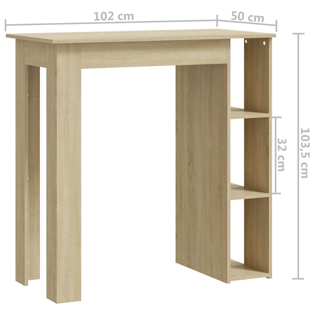 Modern Wooden High Bar Table With Open Storage Shelves Wood Table