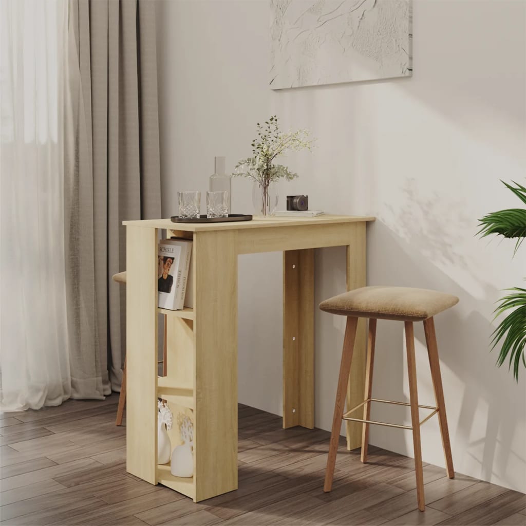 Modern Wooden High Bar Table With Open Storage Shelves Wood Table