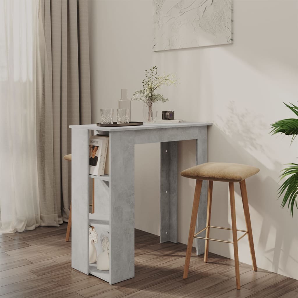 Modern Wooden High Bar Table With Open Storage Shelves Wood Table
