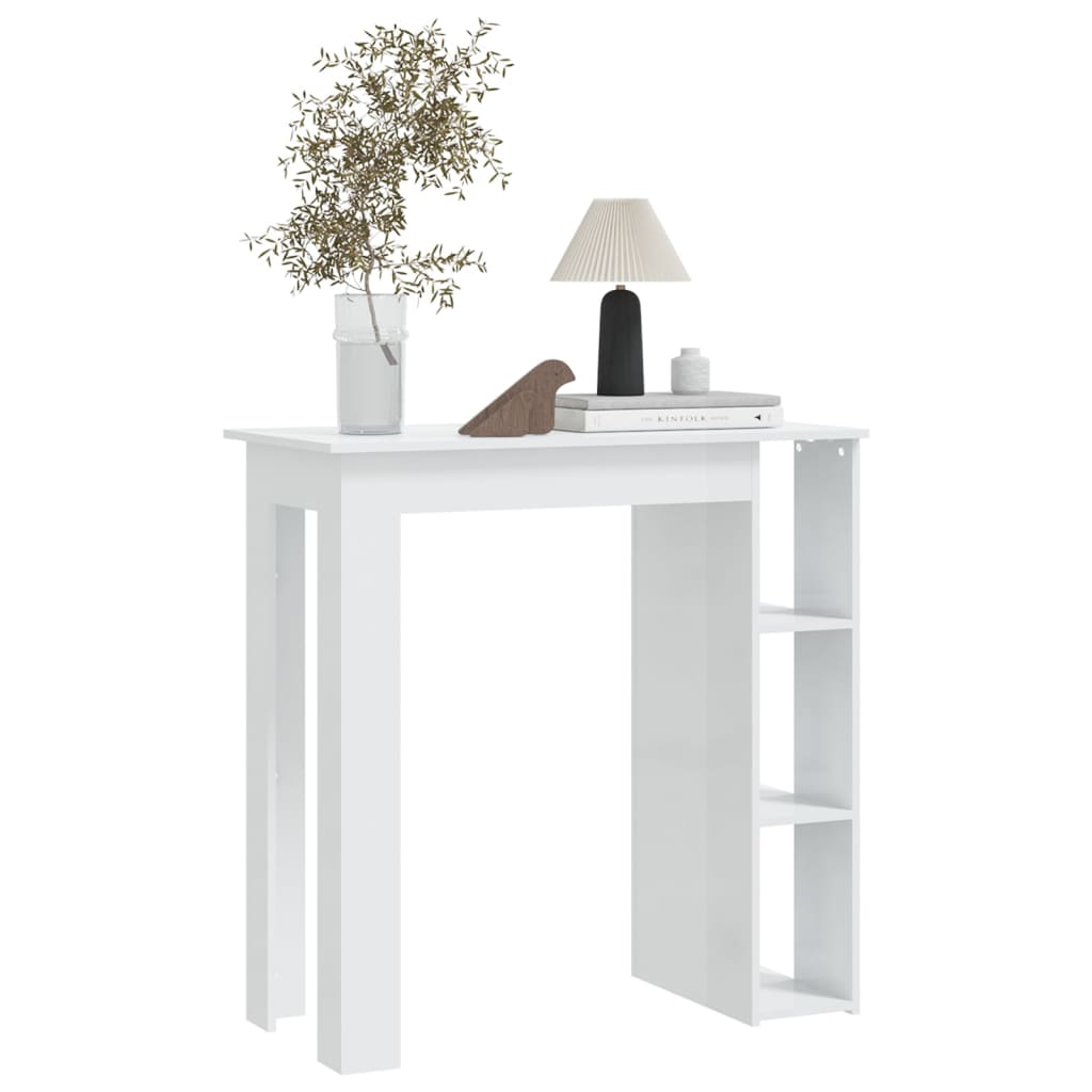 Modern Wooden High Bar Table With Open Storage Shelves Wood Table