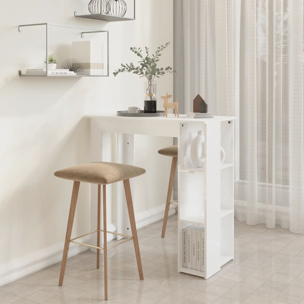 Modern Wooden High Bar Table With Open Storage Shelves Wood Table