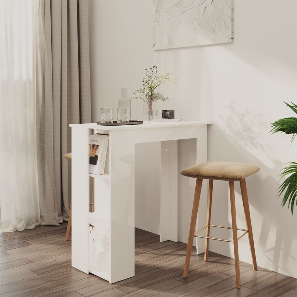 Modern Wooden High Bar Table With Open Storage Shelves Wood Table
