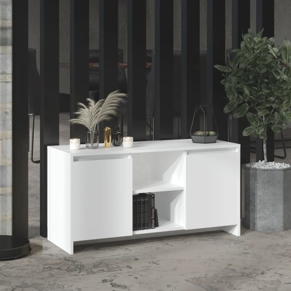 Modern Wooden TV Tele Stand Unit Cabinet With 2 Doors & Open Storage Shelves