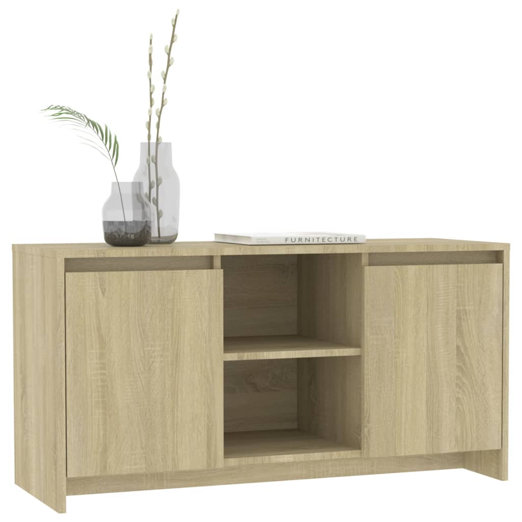 Modern Wooden TV Tele Stand Unit Cabinet With 2 Doors & Open Storage Shelves