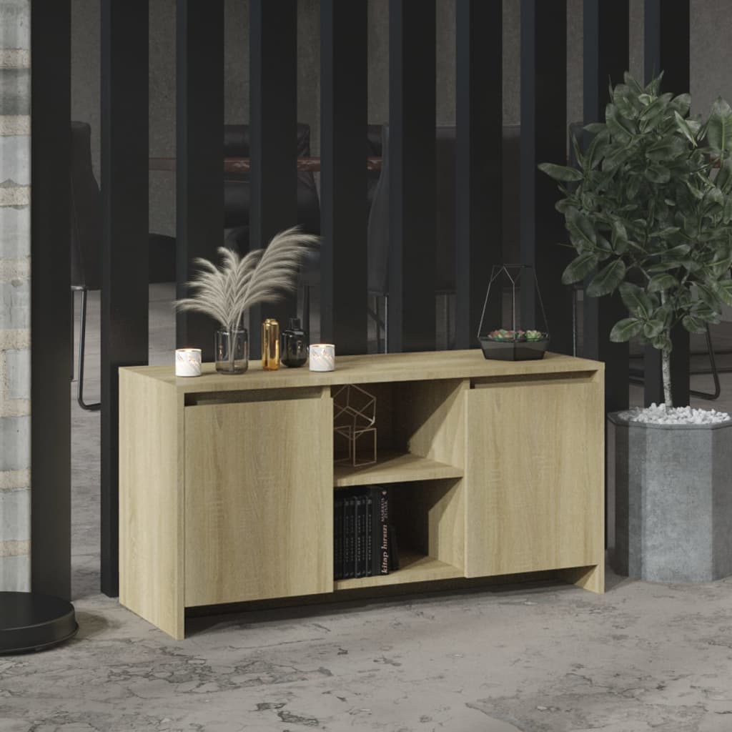 Modern Wooden TV Tele Stand Unit Cabinet With 2 Doors & Open Storage Shelves