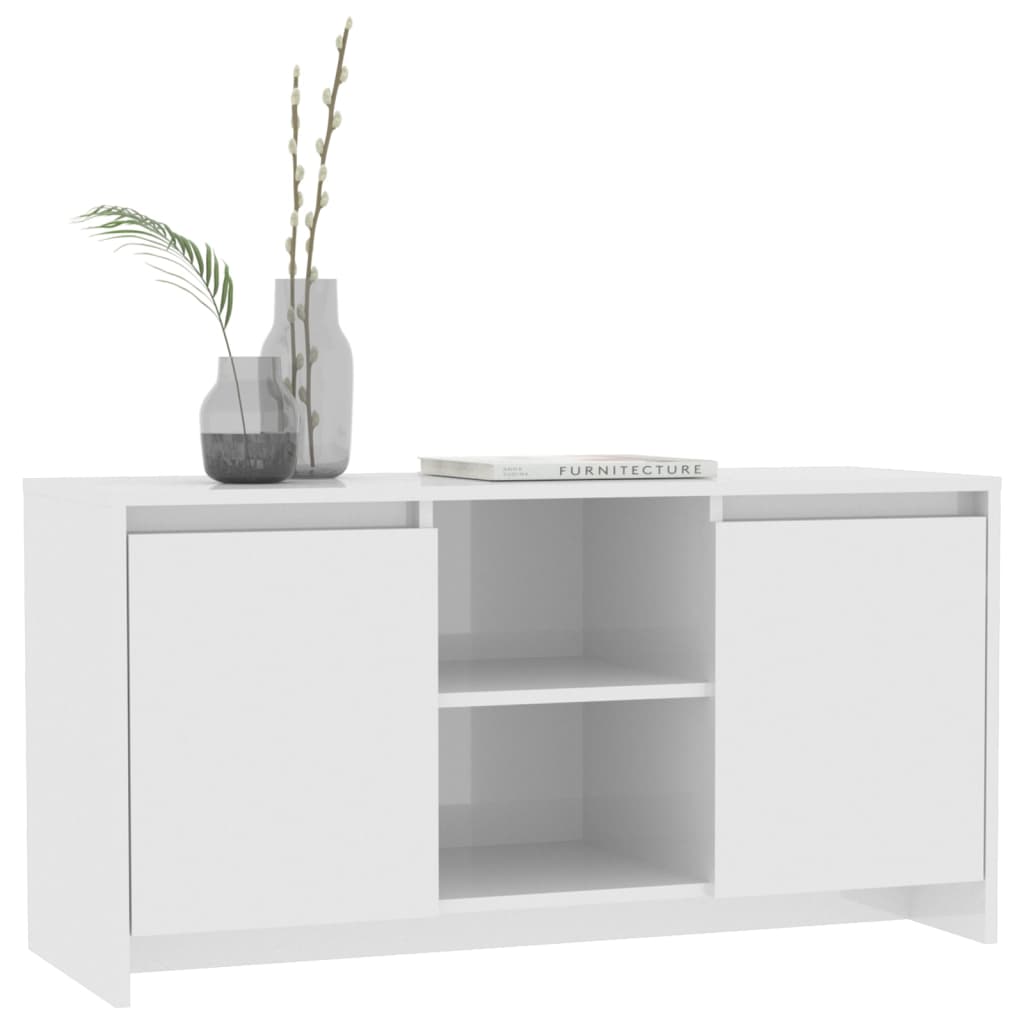 Modern Wooden TV Tele Stand Unit Cabinet With 2 Doors & Open Storage Shelves