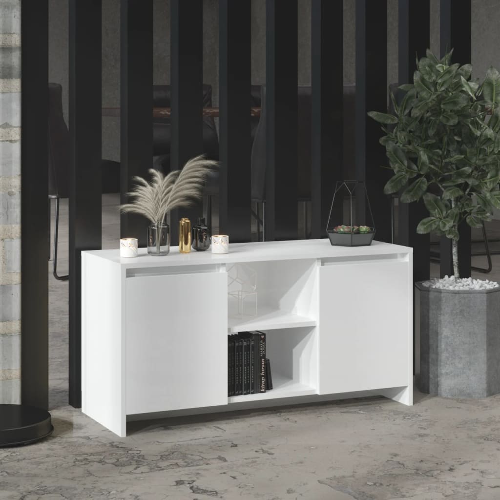 Modern Wooden TV Tele Stand Unit Cabinet With 2 Doors & Open Storage Shelves