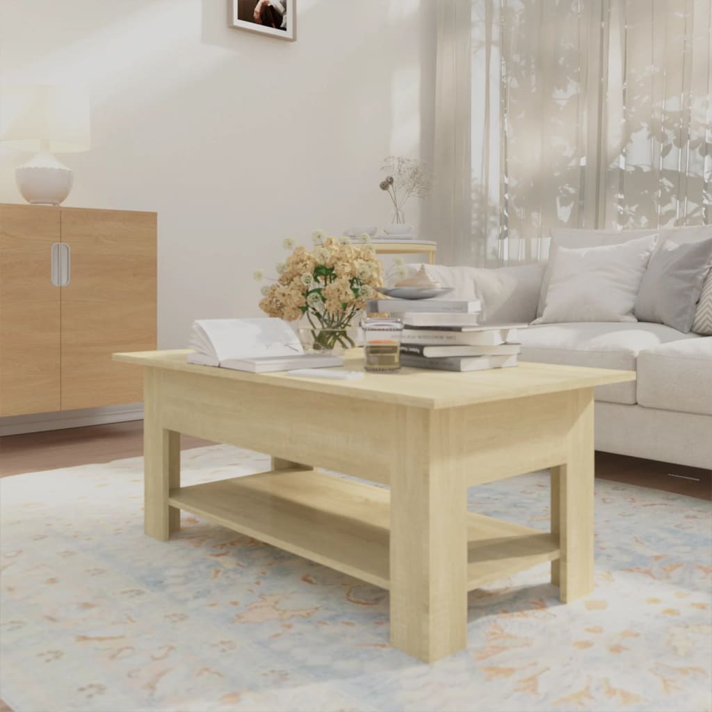 Modern Wooden Living Room Rectangular Coffee Table With Lower Storage Shelf Wood