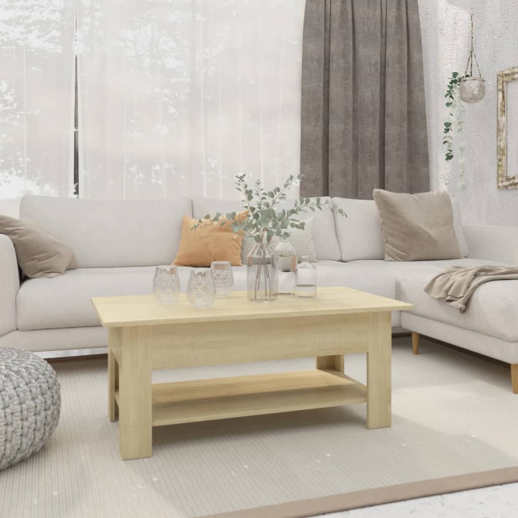 Modern Wooden Living Room Rectangular Coffee Table With Lower Storage Shelf Wood