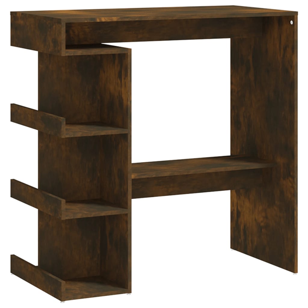 Modern Wooden High Kitchen Bar Dining Table With Open Storage Shelves Wood Tables