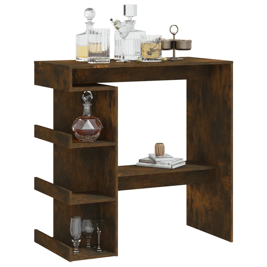 Modern Wooden High Kitchen Bar Dining Table With Open Storage Shelves Wood Tables