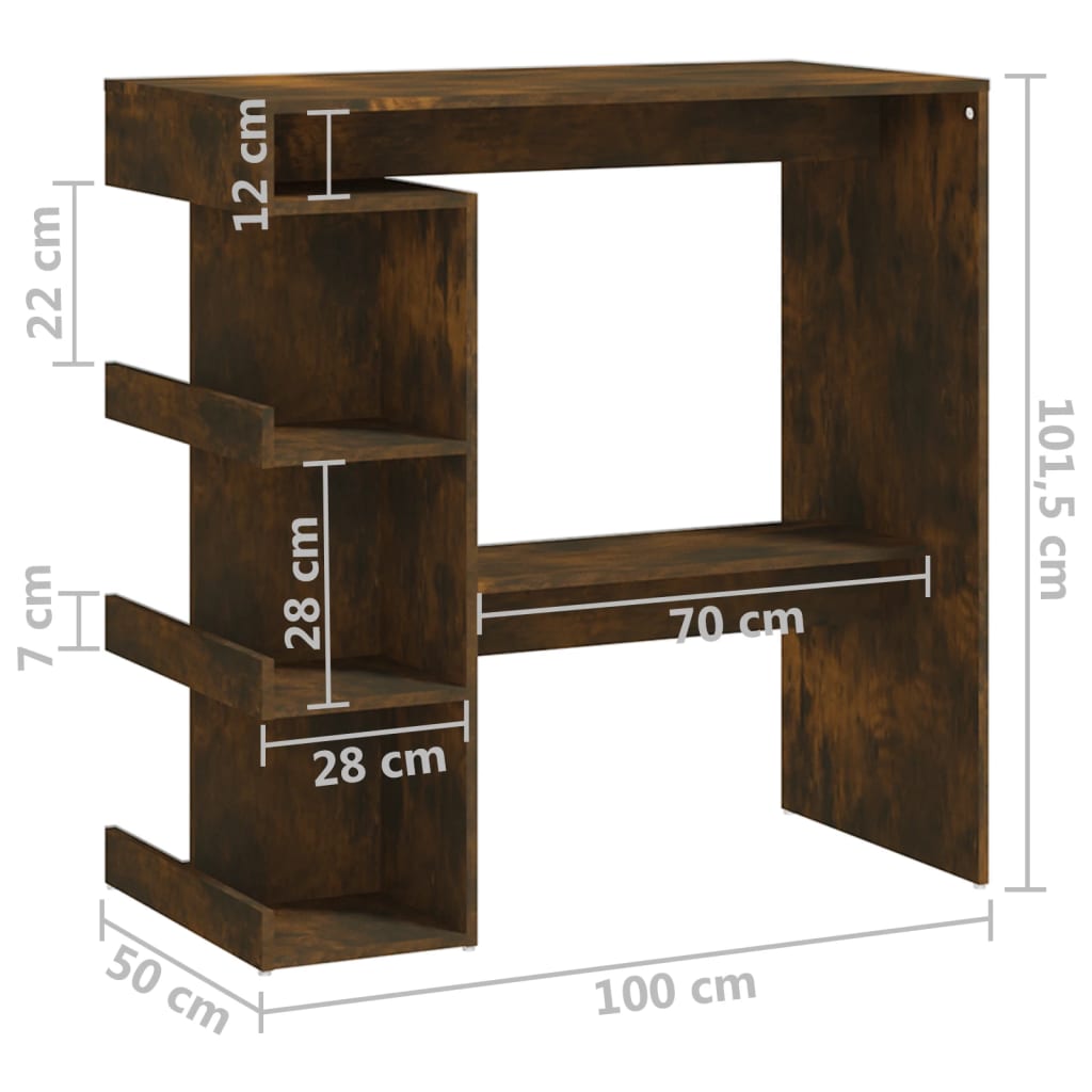 Modern Wooden High Kitchen Bar Dining Table With Open Storage Shelves Wood Tables