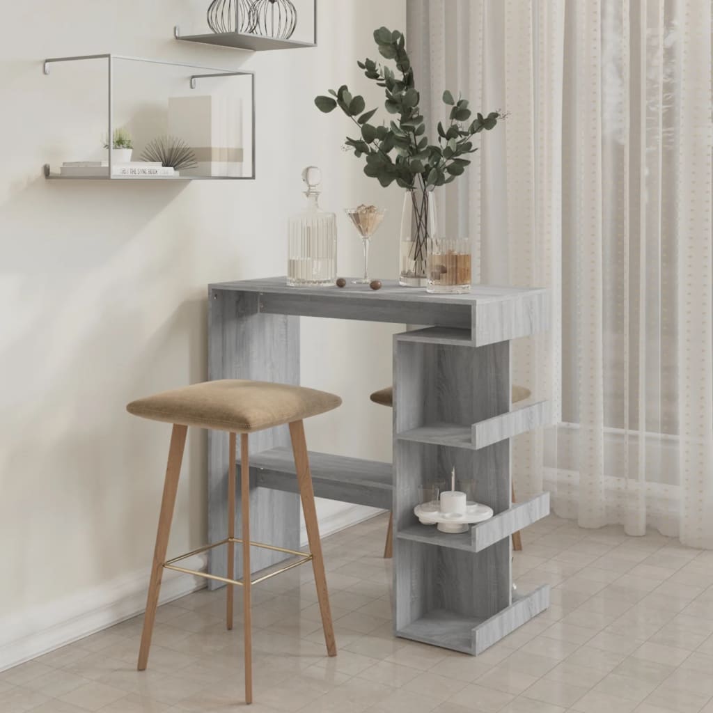 Modern Wooden High Kitchen Bar Dining Table With Open Storage Shelves Wood Tables