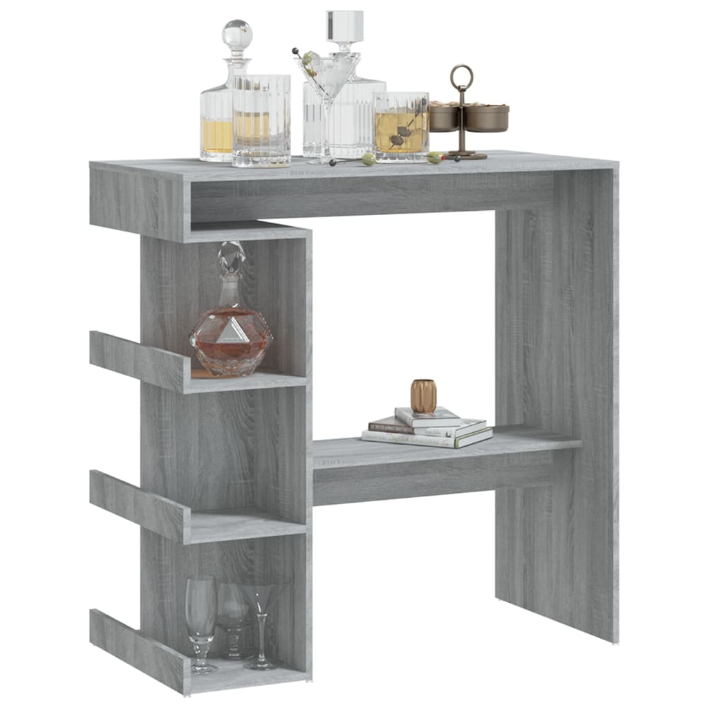 Modern Wooden High Kitchen Bar Dining Table With Open Storage Shelves Wood Tables