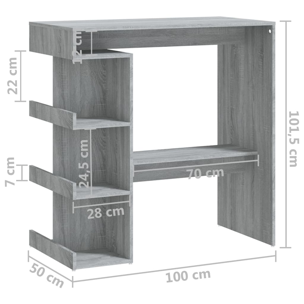 Modern Wooden High Kitchen Bar Dining Table With Open Storage Shelves Wood Tables