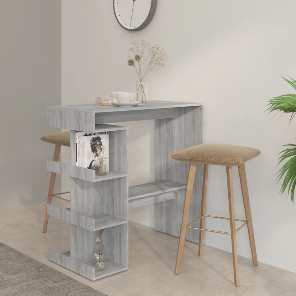 Modern Wooden High Kitchen Bar Dining Table With Open Storage Shelves Wood Tables