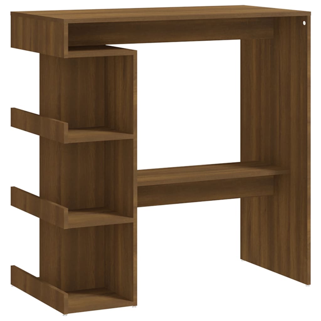 Modern Wooden High Kitchen Bar Dining Table With Open Storage Shelves Wood Tables