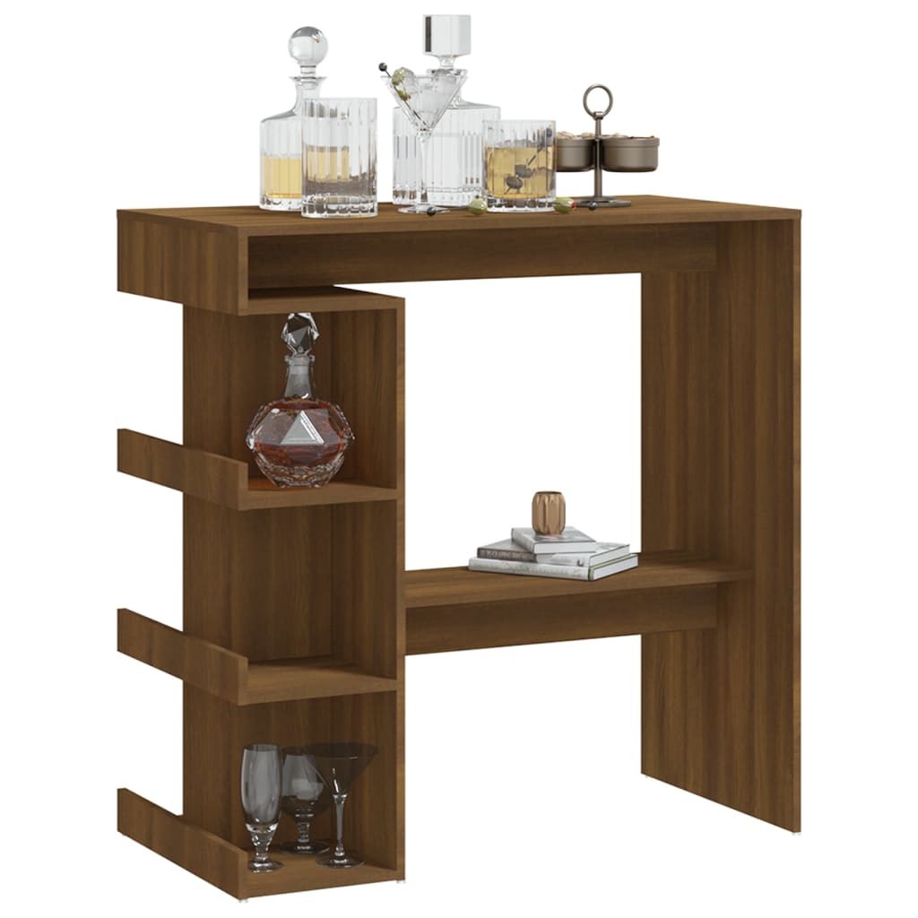 Modern Wooden High Kitchen Bar Dining Table With Open Storage Shelves Wood Tables