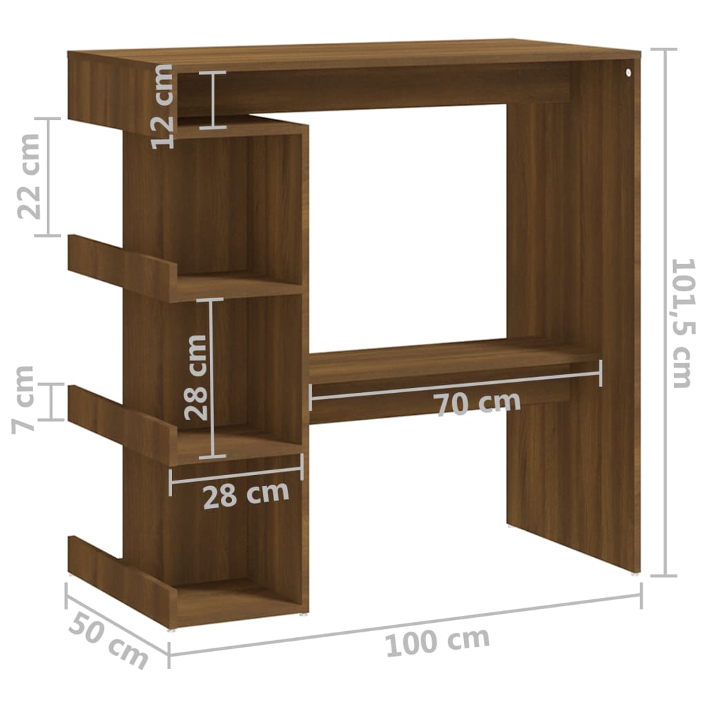 Modern Wooden High Kitchen Bar Dining Table With Open Storage Shelves Wood Tables