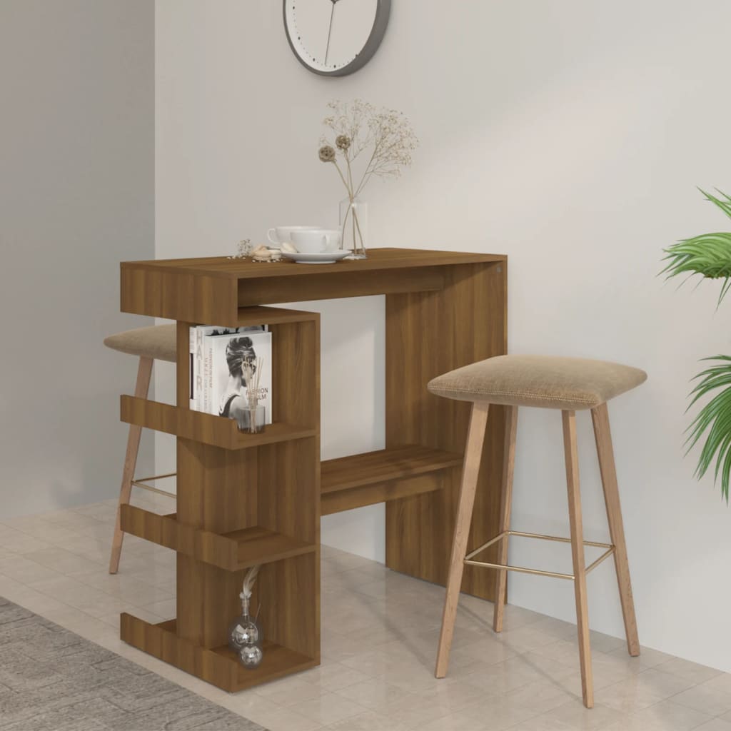 Modern Wooden High Kitchen Bar Dining Table With Open Storage Shelves Wood Tables