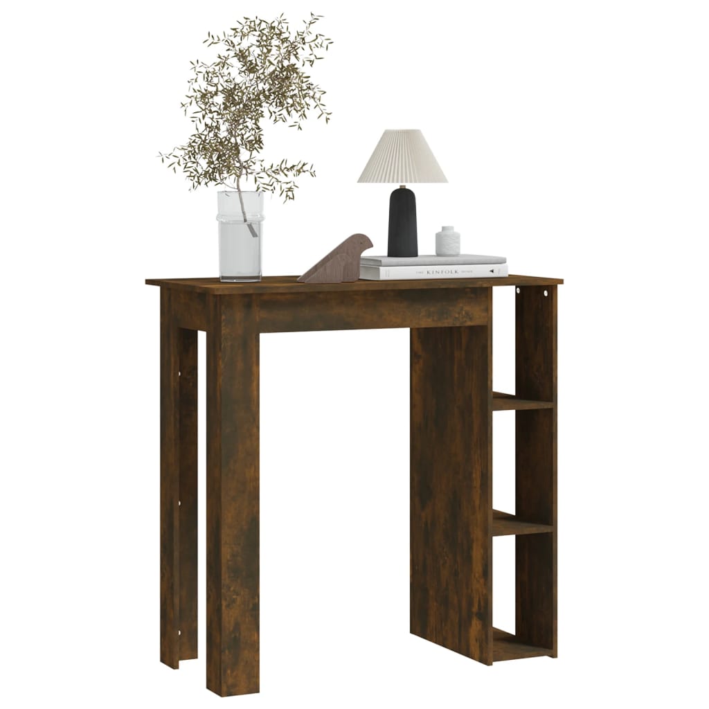 Modern Wooden High Bar Table With Open Storage Shelves Wood Table