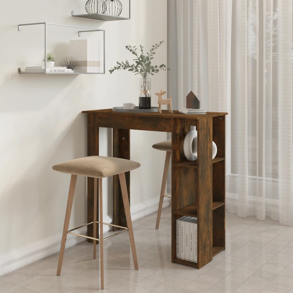 Modern Wooden High Bar Table With Open Storage Shelves Wood Table