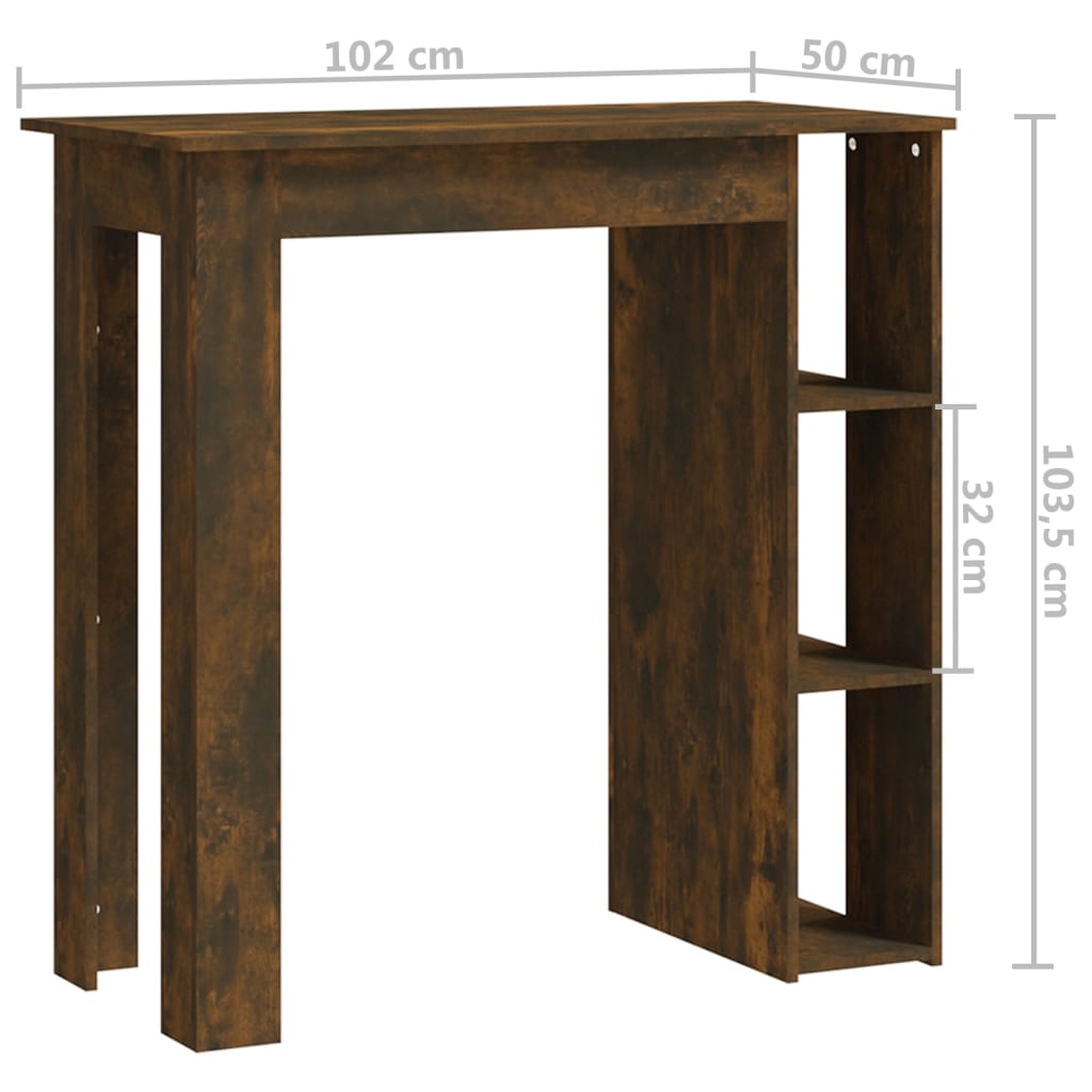 Modern Wooden High Bar Table With Open Storage Shelves Wood Table