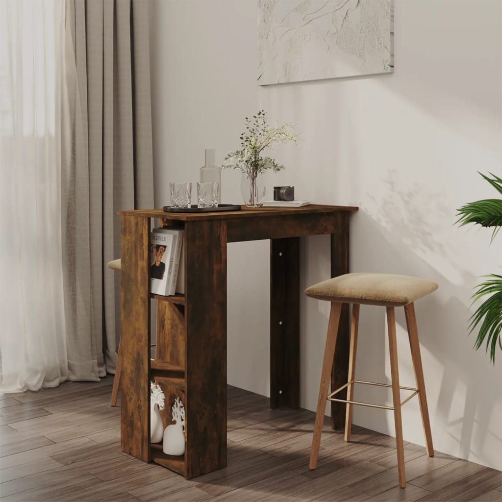 Modern Wooden High Bar Table With Open Storage Shelves Wood Table