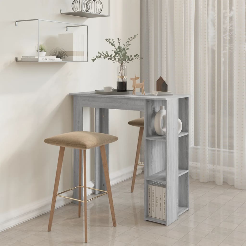 Modern Wooden High Bar Table With Open Storage Shelves Wood Table