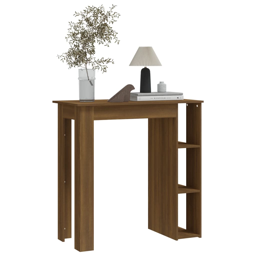 Modern Wooden High Bar Table With Open Storage Shelves Wood Table