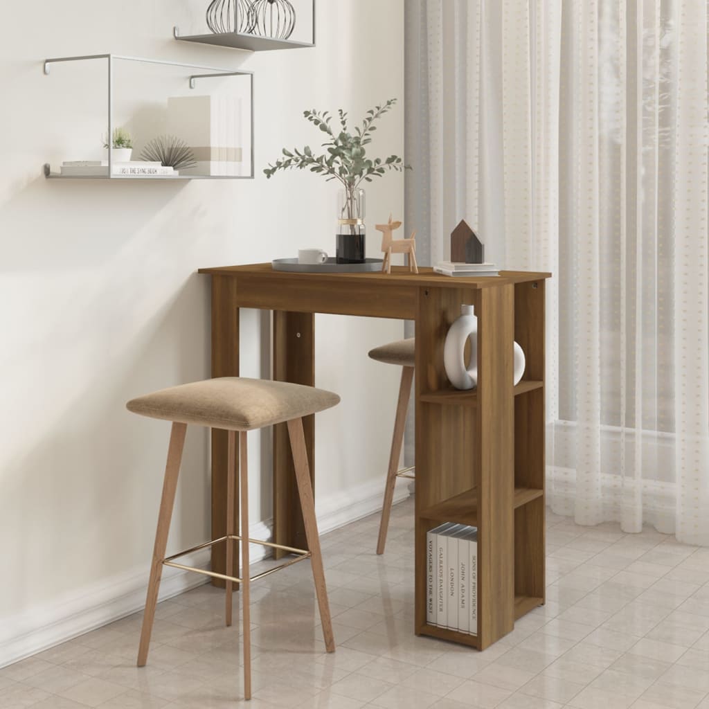 Modern Wooden High Bar Table With Open Storage Shelves Wood Table