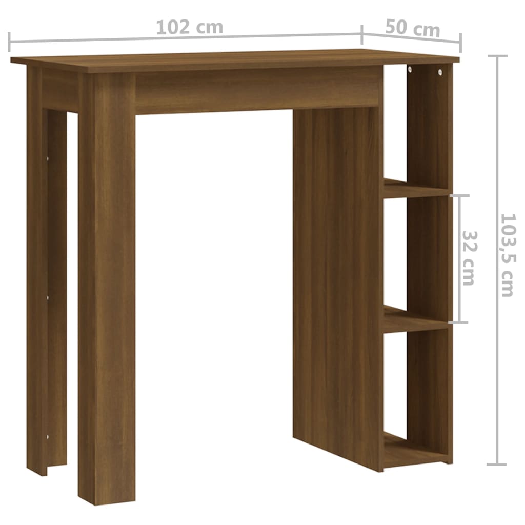 Modern Wooden High Bar Table With Open Storage Shelves Wood Table