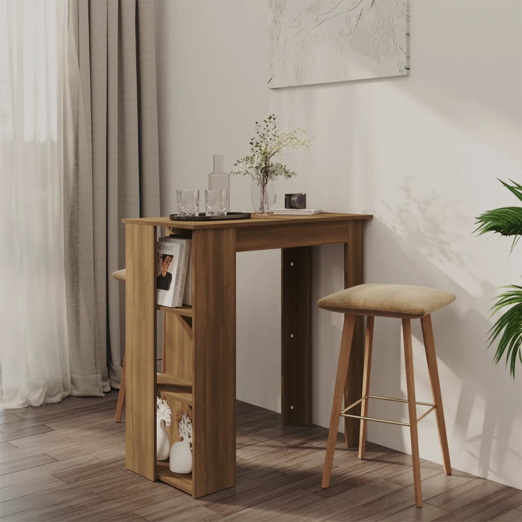Modern Wooden High Bar Table With Open Storage Shelves Wood Table