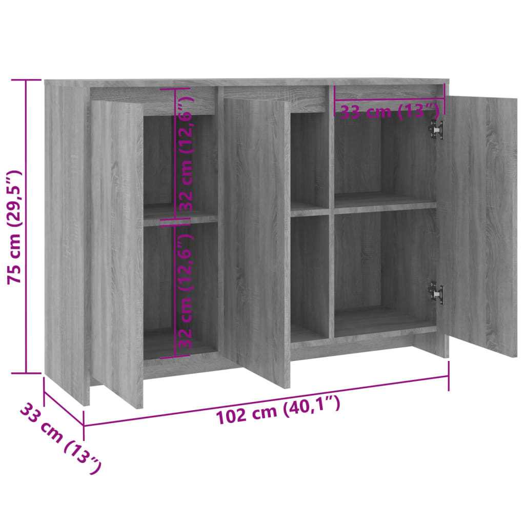 Modern Wooden 3 Door Home Sideboard Storage Cabinet Wood Dining Room Unit