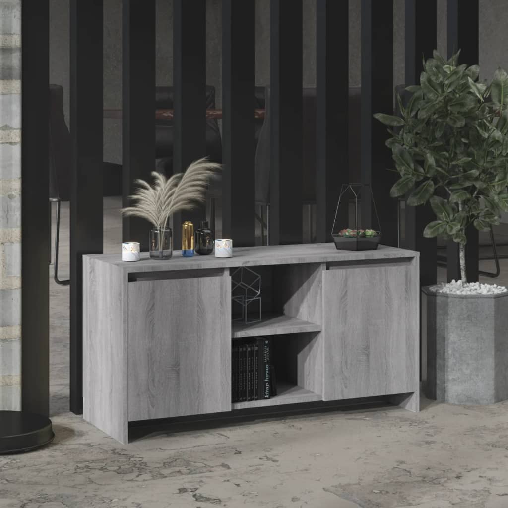 Modern Wooden TV Tele Stand Unit Cabinet With 2 Doors & Open Storage Shelves