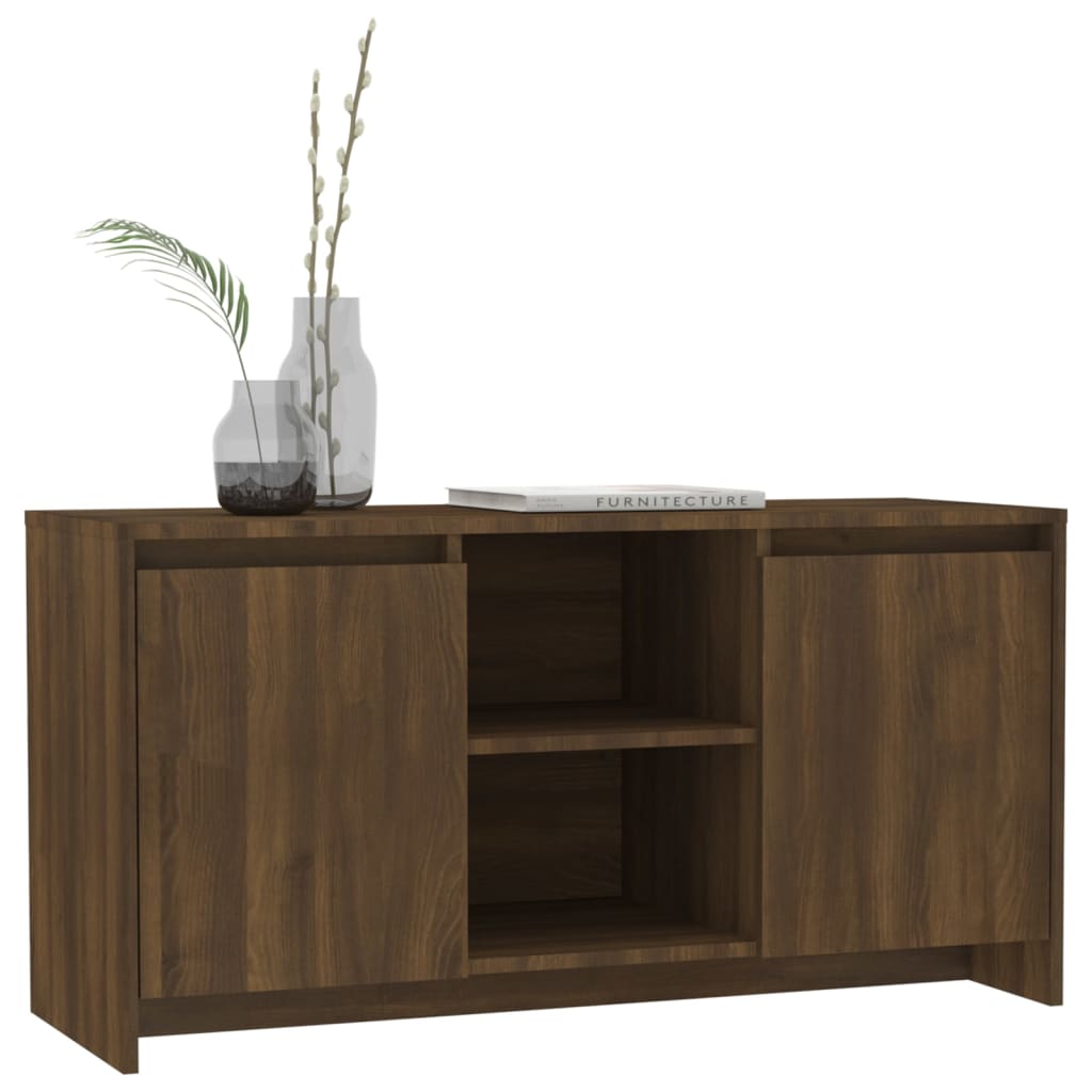 Modern Wooden TV Tele Stand Unit Cabinet With 2 Doors & Open Storage Shelves