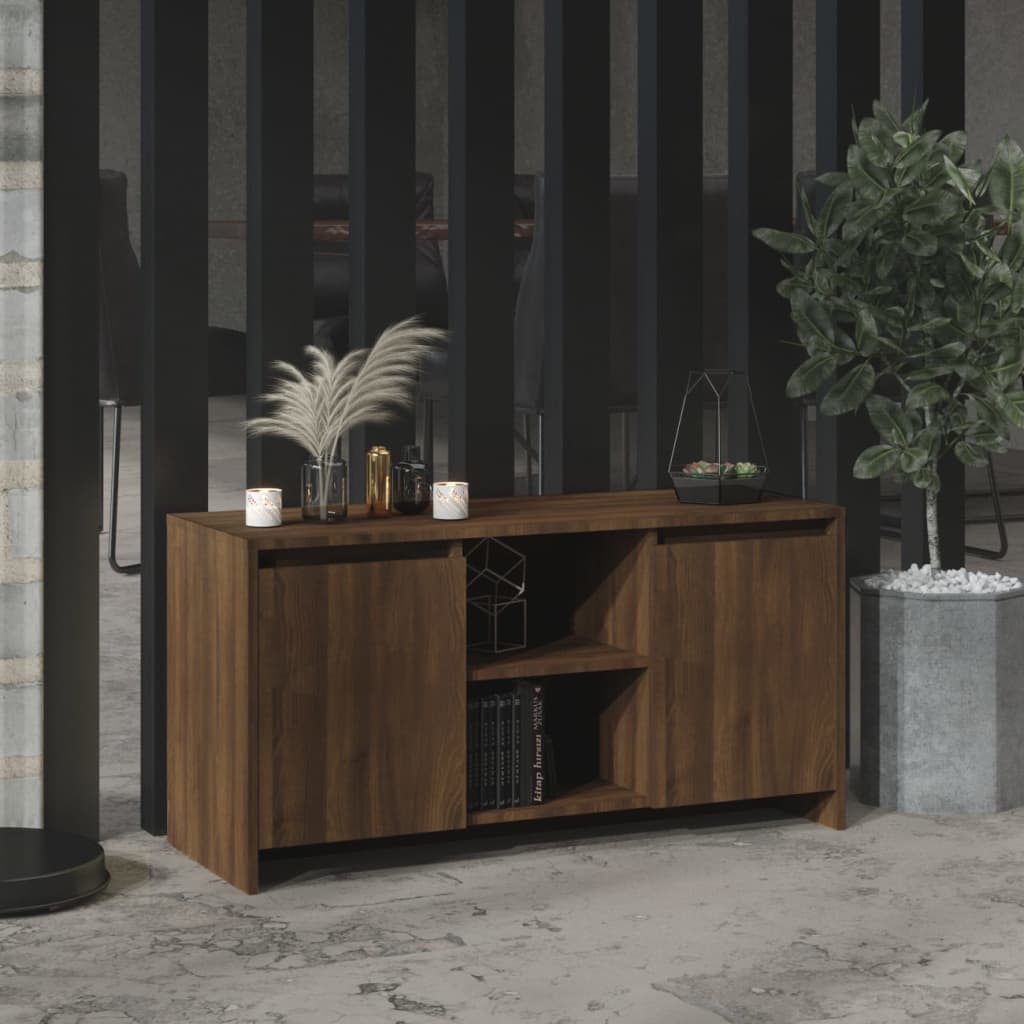 Modern Wooden TV Tele Stand Unit Cabinet With 2 Doors & Open Storage Shelves