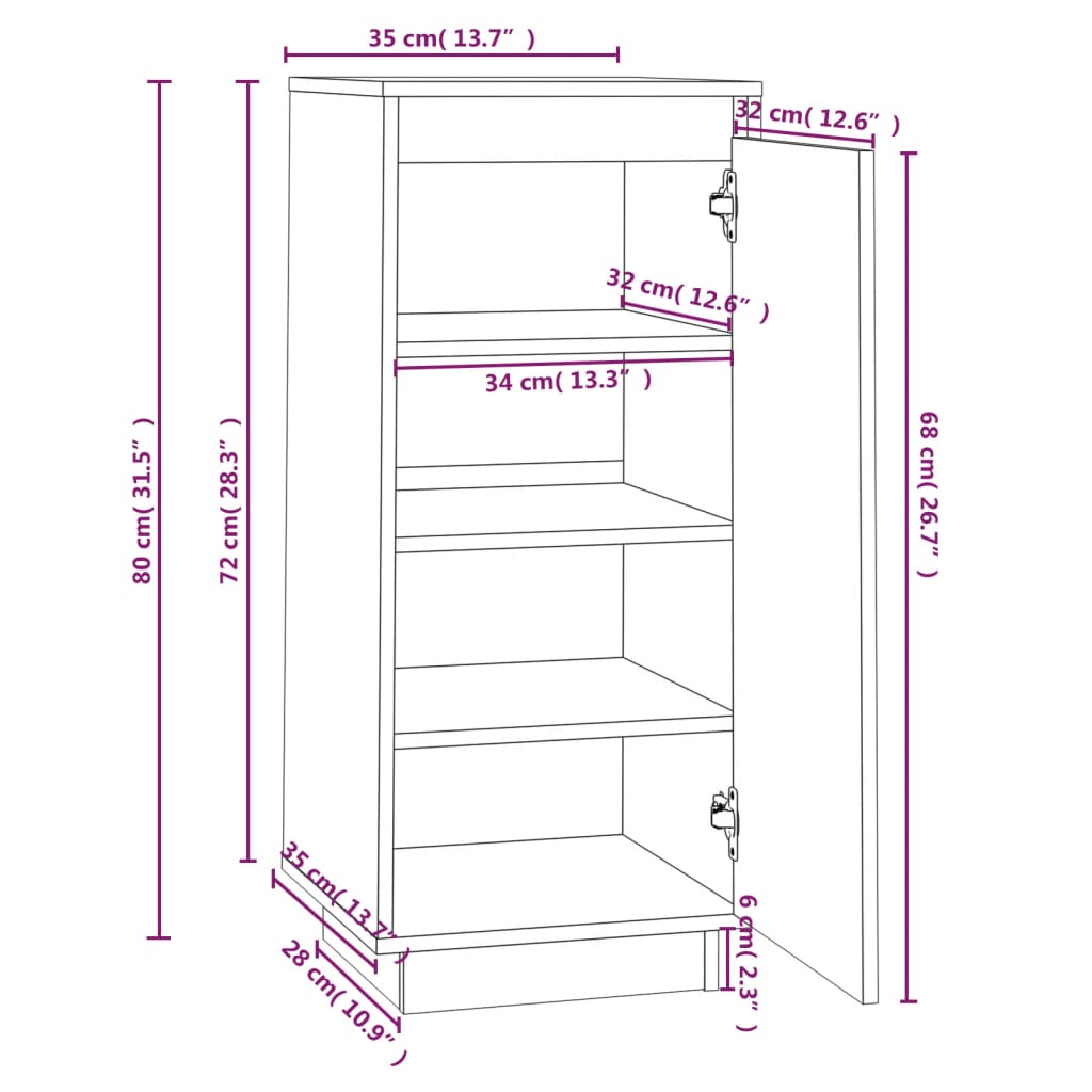Shoe Cabinet Black 35x35x80 cm Solid Wood Pine